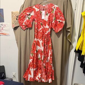 RHODE Red and White Floral Wrap Dress